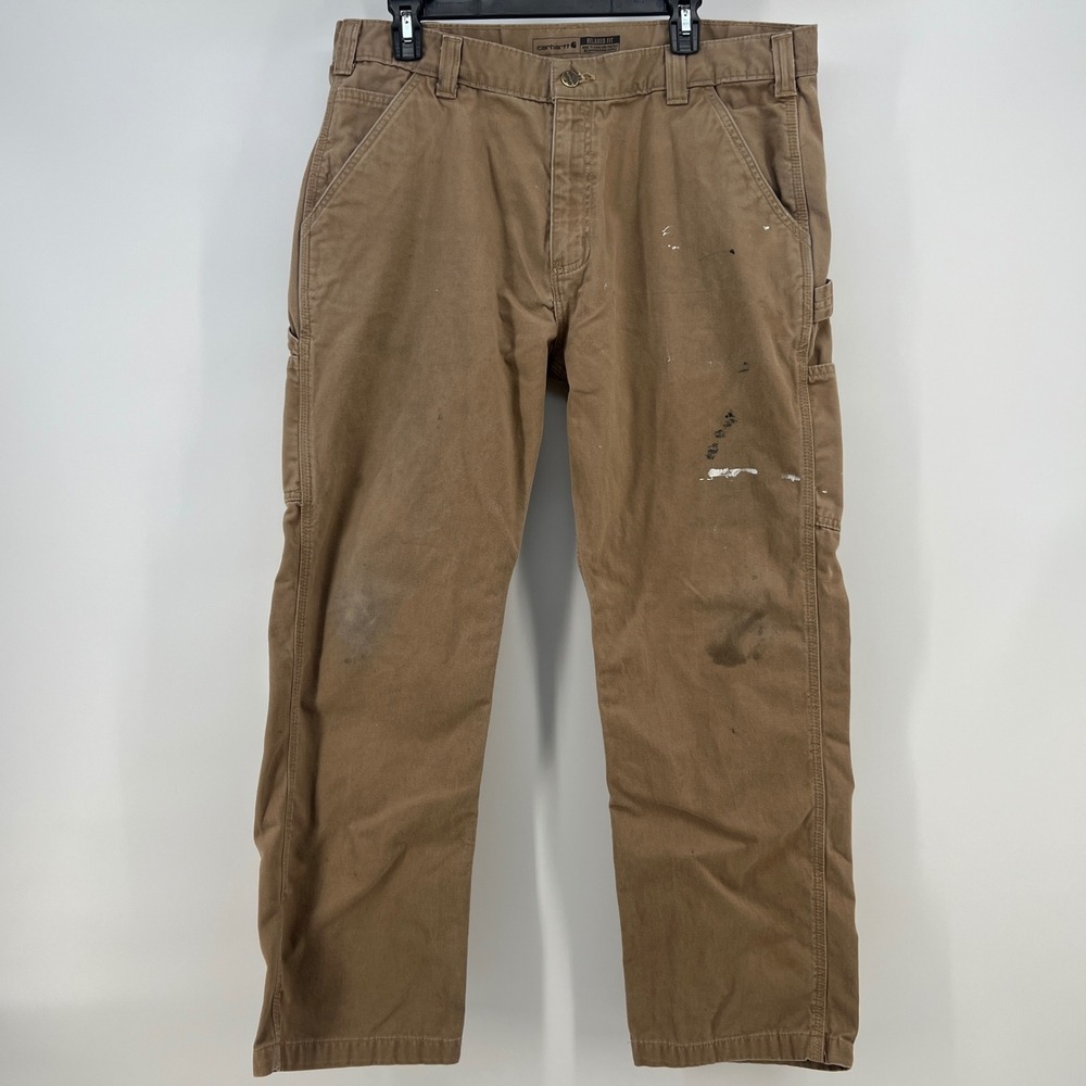 Carhartt B324-DKH Relaxed Fit Utility Work Pants Khaki Mens 38x30 Distressed